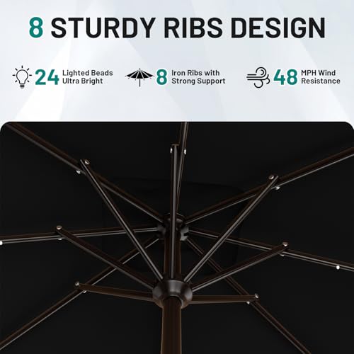 Image of AreShark 8' X 10' Rectangular Patio Umbrella with Solar Lights, Lighted Solar Umbrella with Crank, Outdoor Table Umbrella for Garden, Deck, Backyard, Pool and Beach, Black