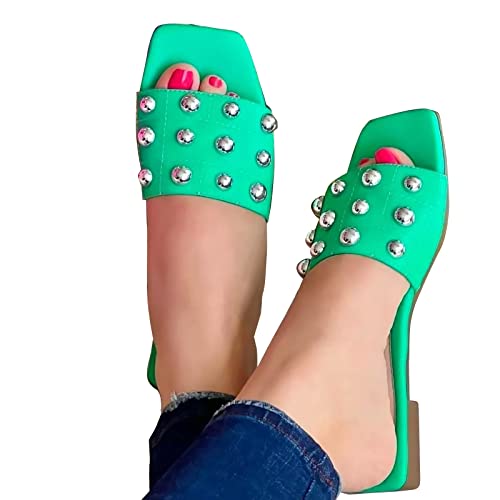 Sandales à glissière carrées WBDWWTD en strass, claquettes plates confortables