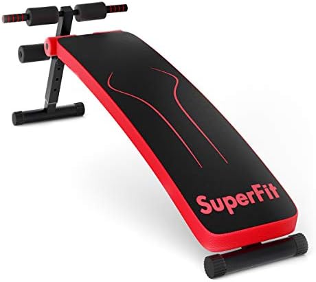 GYMAX Sit up Bench, Folding Adjustable Workout Bench for Ab Exercise, Curved Incline/Decline Slant Bench, Foldable Strength Training Weight Bench, Situps Abs Workout Equipment (Red)