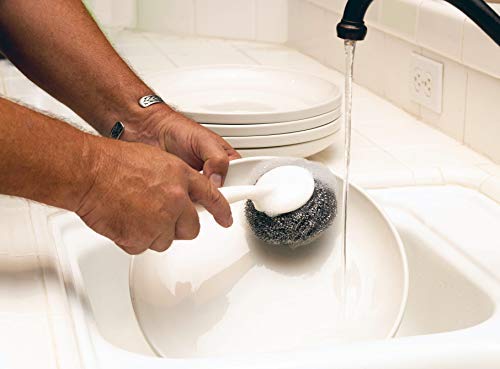 Kitchen Sumo Stainless Steel Sponges Scourer Set With Handle 40 Gram - Pack Of 12 - Large Stainless Steel Scrubbers - Metal Scouring Pads - Kitchen Cleaning Tool #TOP3