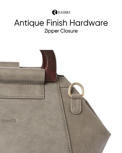 Image of RASHKI UNICA - Womens Vegan Leather Handbag | Spacious Compartment | Real Wood Handle | Detachable and adjustable Shoulder Strap | Zipper closure and magnetic button