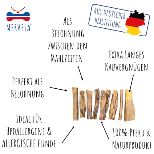MERVELA Pferdekopfhaut ohne Fell | Hypoallergen | 1 kg | Qualität aus Deutschland | 12 cm Stücke | natürlicher Kauartikel | 100% Monoprotein Pferd