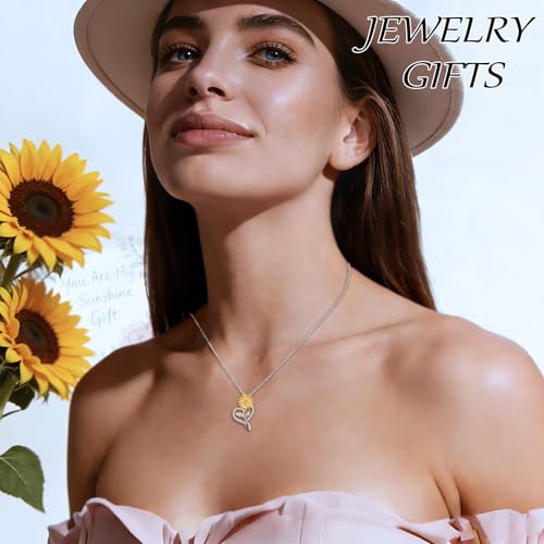 Valentine's Day Gifts for Her - 18K Gold Plated Sunflower Necklaces for Women Gifts for Wife Anniversary Birthday, 925 Sterling Silver Womens Jewelry You Are My Sunshine Gift for Wife Daughter