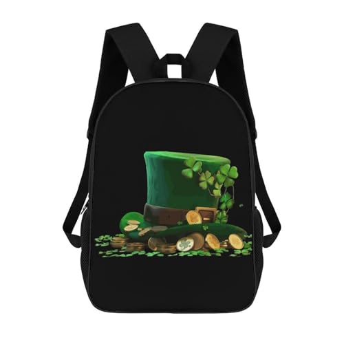 St Patrick's Day Clover Hat Travel Backpack 17 Inch Lightweight Casual Hiking Daypack Bag for Men Women