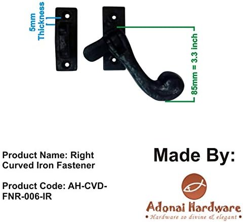 Adonai Hardware Right Curved Cast Iron Fastener (Supplied as 2 Pieces per Pack)