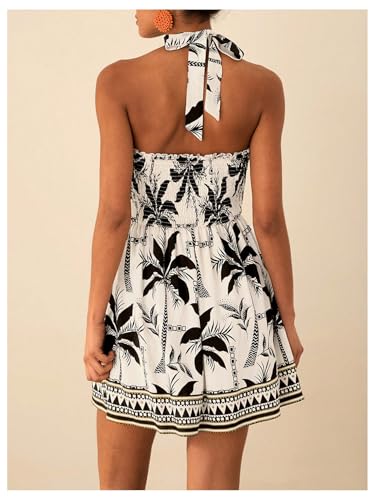 Image of Floerns Women's Floral Print Sleeveless Halter Neck Tie Back Summer A Line Dress