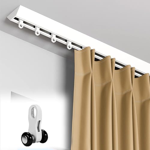 Ceiling Curtain Rail Straight, V-Shape Aluminium Heavy Duty Curtain Tracks Set for Bay Windows, Bedroom/Living Room/Closet Room Divider Rod Single Track(White,5.7m/18.7ft)