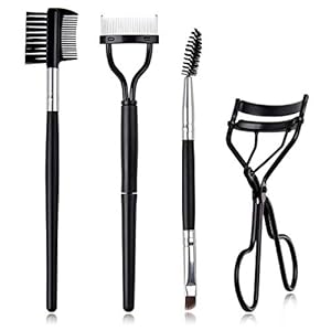 Eyelash Comb Brush Tools EBANKU 4pcs Eyebrow Brush Comb Eyelashes Curler Lash Separator Tool Double Ended Professional Eye Brow Spoolie Brushes for Makeup Grooming (Black)