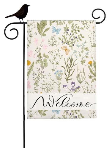 Mugod Vintage Flowers Floral Herbs Garden Flag 12.5x18, Garden Plants Wildflower Botanical Home Flags Double-Sided Banner Welcome Yard Flag Outdoor Decor. Lawn Villa