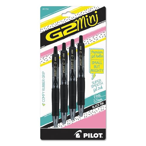 Pilot G2 Mini Gel Pen, Retractable, Fine 0.7 Mm, Black Ink, Black Barrel, 4/pack - image 2