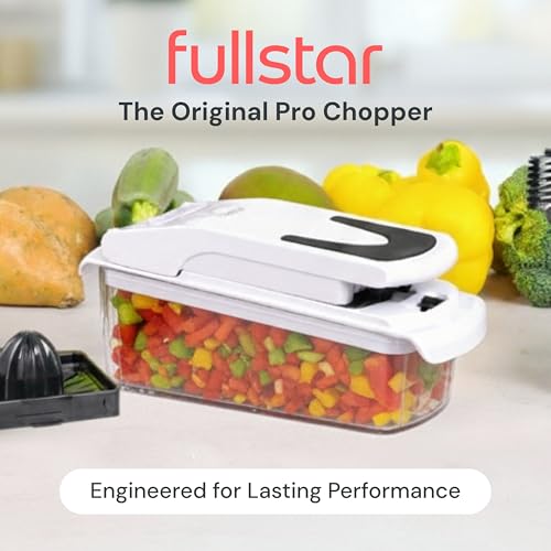 Fullstar Vegetable Chopper & Cutter - Slicer Dicer Spiralizer with Container for Food Veg Onion Cucumber Tomato Salad Potato French Fry - Kitchen Gadgets & Accessories (PRO 9-in-1, White)
