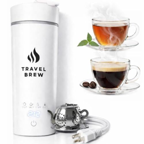 TRAVEL BREW Portable Travel Kettle with Tea Infuser- Mini Electric Kettle with 4 Temperature...