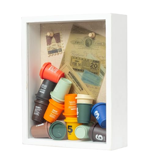 Image of Shadow Box Frame 8x10 Shadow Box Display Case with Linen Back of Awards Memorabilia Flower, Pictures, Keepsakes、Bouquet、Medals and More Photos Memory Box White