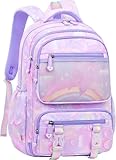 Mochila Escolar Infantil Menina Impermeável 41cm – Mochila Feminina Infantil Reforçada com Compartimentos, Abertura 180°, Multi Bolsos, Leve para Escola, Passeio e Viagem (Lilás Borboleta)