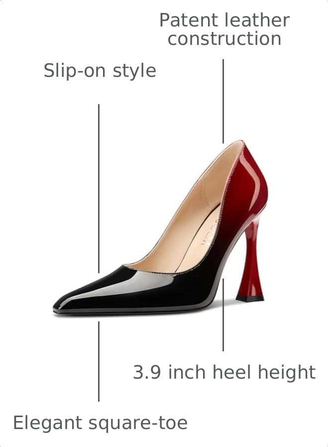Image of HDEUOLM Womens Stiletto High Heel Square Toe Pumps Slip-on Office Dress Patent Leather 3.9 Inches Heels