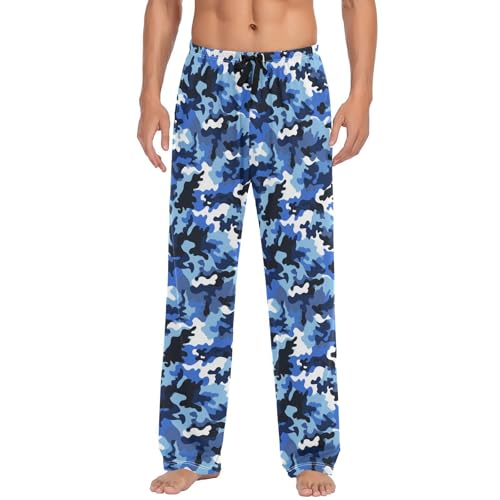 Men's Pajama Pants,Blue White Camouflage Lounge Lightweight Sleep Bottoms Pants with Pockets Size S-XXL