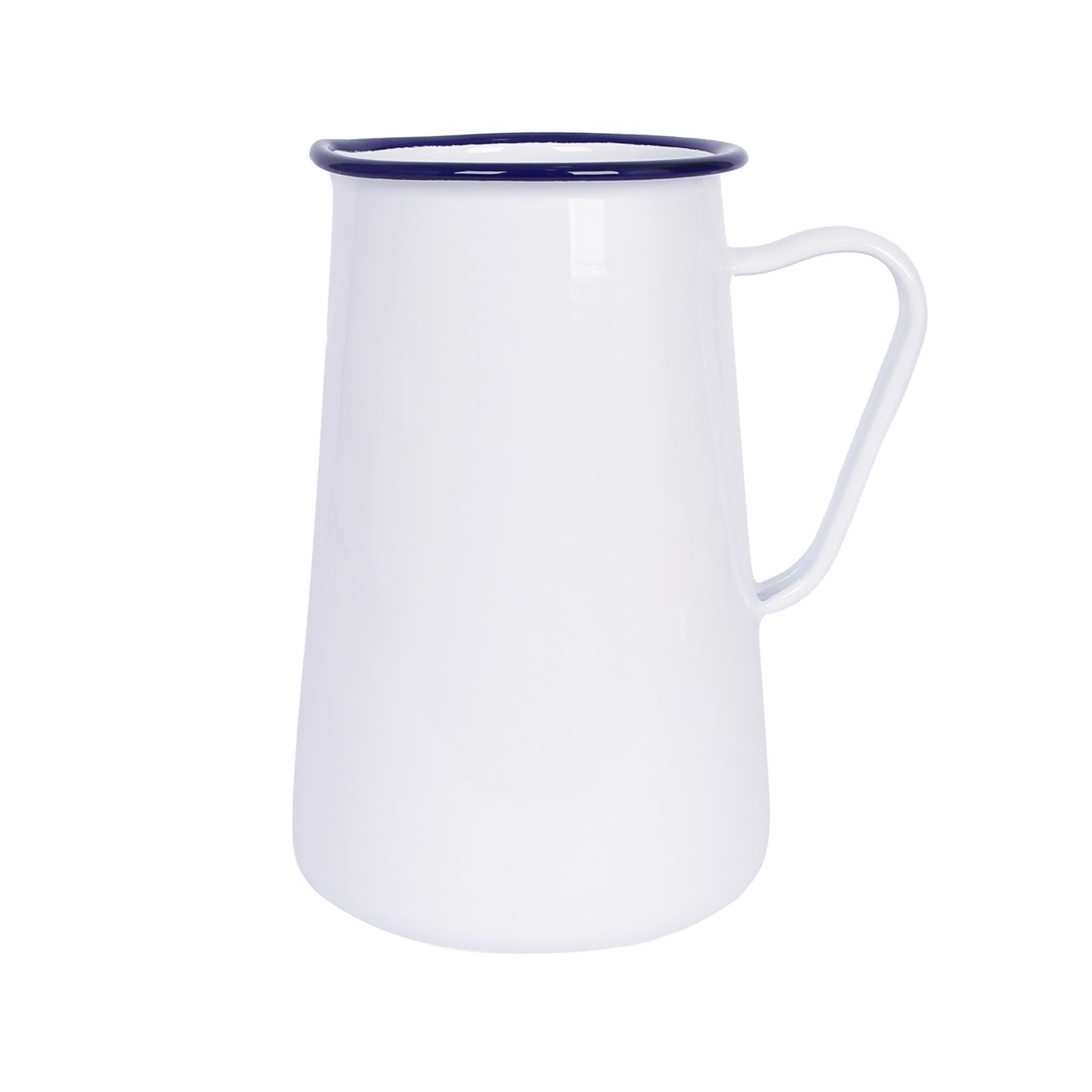 Argon Tableware 2.1L White Enamel Water Jug with Blue Rim – Durable British Kitchenware, Rustic Serving Jug for Water, Lemonade, Garden Parties & Camping