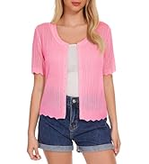 Women's Short Sleeve Summer Hollow Out Crew Neck Button Down