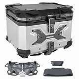 JAMTON 45L Motorcycle Top Case, Aluminum Motorcycle Tail Box Trunk with Universal Base - Carbon Style, Matte Silver