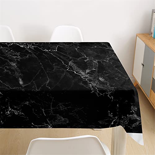 Nappe rectangulaire imperméable effet marbre noir 3D 90x90cm pour table de cuisine