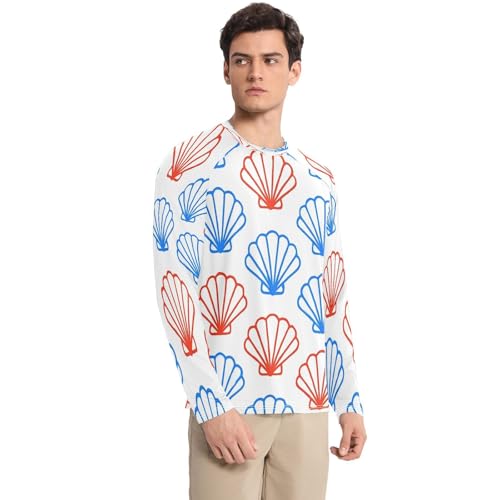 Blue Scallop Shell Men's Sun Protection Shirts UPF 50+ Long Sleeve UV Rash Guard Quick Dry Swim Shirts3