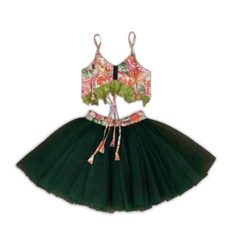 Image of ANNECA Kid's baby girl's designer Printed cotton Blend crop top and naylon soft net knee lenth skirt clothing set