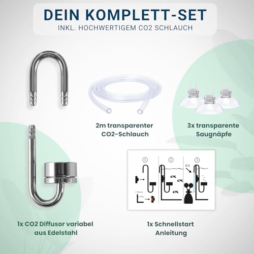 Q-Grow CO2 Diffusor Aquarium aus Edelstahl, mit wechselbarer Keramikscheibe, inkl. 2m Schlauch - Variable Länge