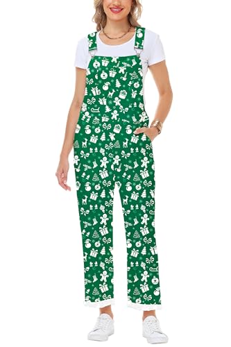 Magrank Gingerbread Xmas Graphic Coveralls Woman Funny Christmas Tree Print Bib Overalls Holiday Party Outfits XL