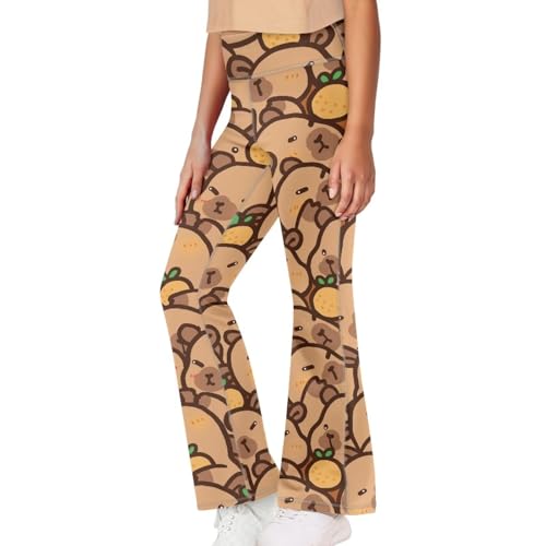 Image of Girls Leggings Floral Print High-Waisted Flared Pants 5-14 Years