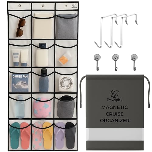 Over Door Shoe Organizer with Magnetic Hooks for Cruise Cabins - Cruise Essentials 2026, Shoe Rack Organizer with Large Durable Pockets, Dual Hanging Options, Cruise and Vacation Essentials