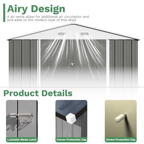 Image of Patiowell 10x14 FT Outdoor Storage Shed, Large Metal Garden Shed with Lockable Door and Sloping Roof, Outside Steel Utility Tool Sheds for Backyard Lawn Garden Patio, Grey