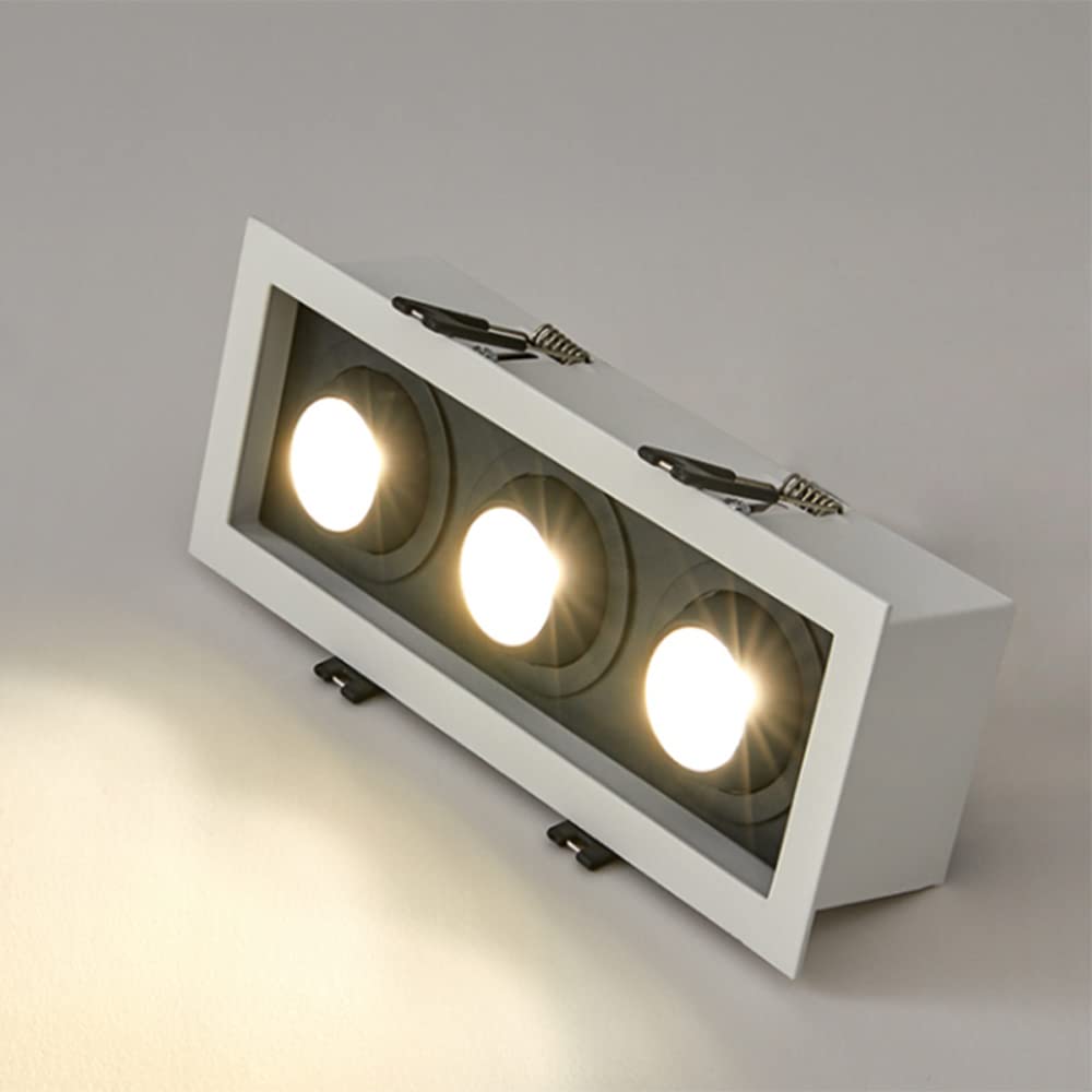 Focos de cardán de retroadaptación empotrable Rectangular de 3 Cabezales, 15 W/21 W/30 W, luz de Disco LED sin Barra, Globo Ocular, Foco de Techo, CRI 90+, Temperatura de 3 Colores
