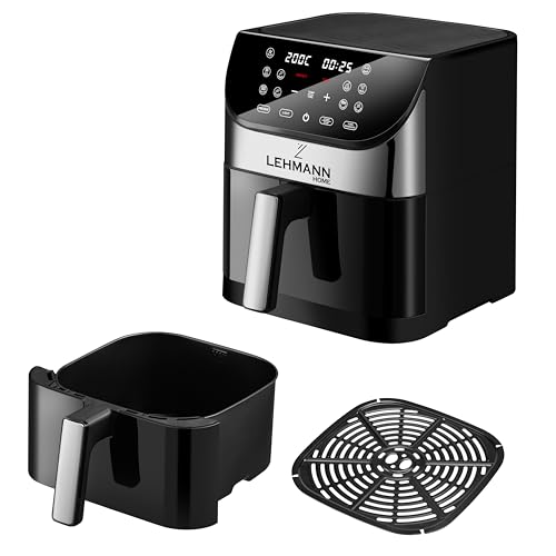 Lehmann Heteluchtfriteuse, 6 liter, met 10 kookprogramma's, friteuse hete lucht 1500 W en temperatuurregeling 76-200 °C, Air Fryer met timer en digitaal led-touchscreen, olievrij braden - Afbeelding 6