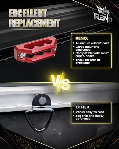 Image of RENO Bed Rail Cleats, Aluminum Tie Down Anchors for Cargo Trailer Compatible with Tacoma Tundra Gladiator Pickup Truck, Replaces PT278-35160 /35111 /35112 /35100-S1 /35050-S1 PT785-35050-S1 (Red, 6PCS)
