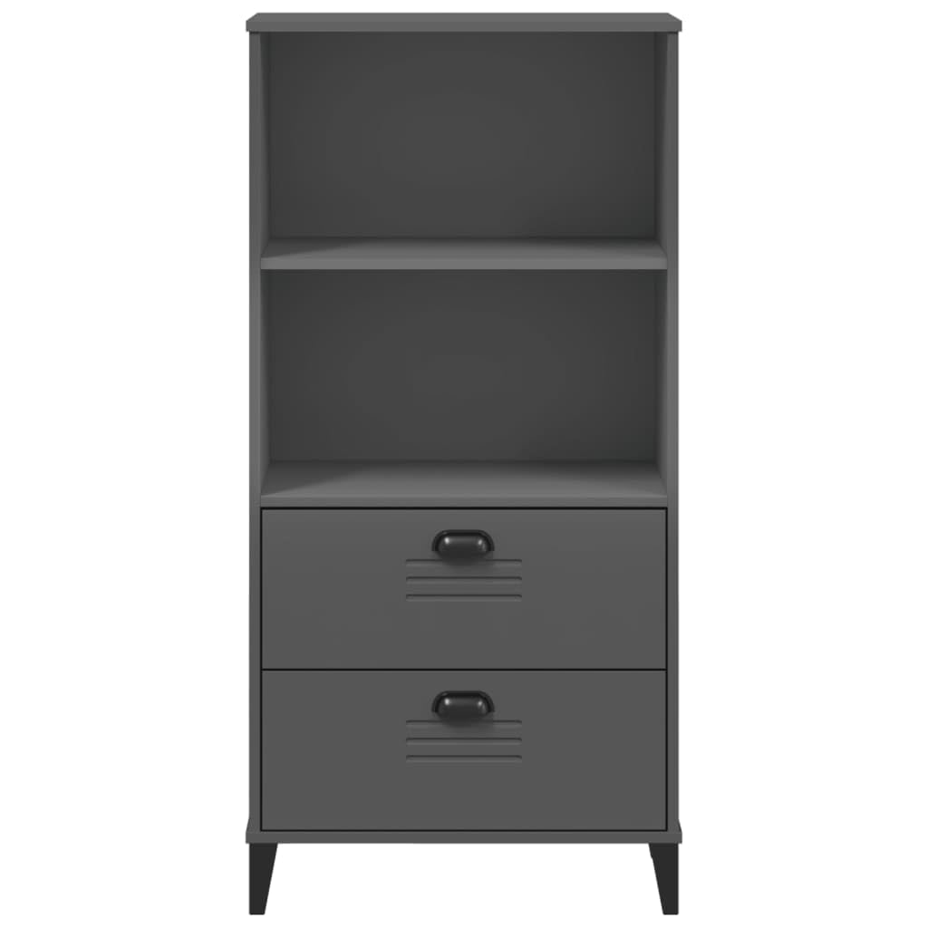 Szafka na książki VIKEN antracytowa, 60 x 35 x 123 cm, materiał drewnopochodny z 2 szufladami, otwartymi półkami i praktycznymi uchwytami do salonu, gabinetu lub korytarza, miejsce do