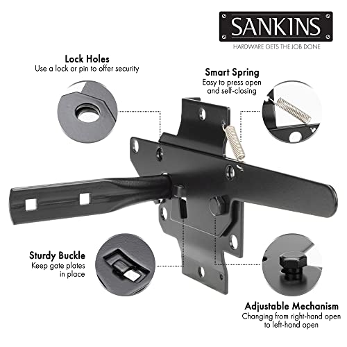 Image of Heavy Duty Self-Locking Gate Latch for Wooden Fence Post Mount, 2Pcs Black
