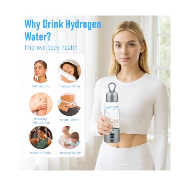Hydrogen Water Bottle 5000PPB: 11.2oz Glass Hydrogen Water Bottle Generator with PEM/SPE Tech, Fast 8-Min Hydrogen Infusion, LED Display, Portable Hydrogen Water Cup for Health & Wellness - Image 3