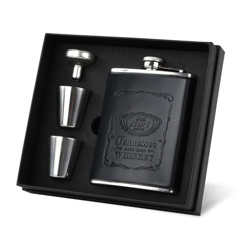 Miniatura 8 de Petacas De Alcohol 8oz, Petacas De Alcohol De Acero Inoxidable Negro, Con 2 Tazas Y 1 Embudo, Portátil Whisky Hip Flask Para Escalada, Cuero Negra Frasco De Regalo Para Hombre, Para Excursiones Viajes