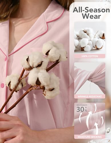 Image of NAP BOUND 100% Cotton Pajamas for Women Sets 2 Pieces Pjs Button short sleeves with Pockets Soft Sleepwear Loungewear XS-XXL