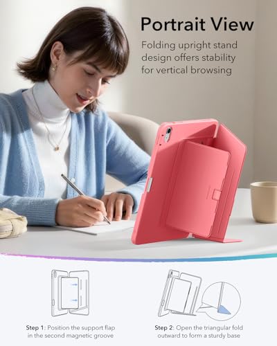 Image of ESR for iPad (A16) 11th Generation Cover, iPad 11th /10th Gen Cover (2025 /2022), Vertical Stand Case, Multi Stand Angles, Ultra-Stable Case with Pencil Holder, Flip Series, Red