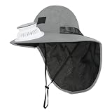 Kinder Fischerhut mit Ventilator Solar und USB Aufladbar, Sonnenhut mit Langem Nackenschutz für Jungen Mädchen 5-13 Jahre, Atmungsaktiver Sommerhut mit Breiter Krempe