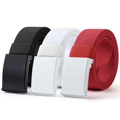 Image of Mile High Life Stretch Canvas Belt for Men, Golf Casual Elastic Web Belt, Top Military Buckle, Adjustable Cut to Fit