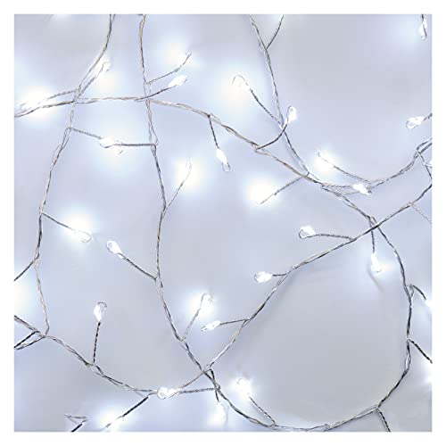 EMOS Guirlande lumineuse LED Nano Blanc froid 2,4 m Fil lumineux en grappe Argenté Fonction minuterie 6/18 h Fonctionnement à piles (3 x AA) Durée...