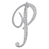 LiaSun 26 Letters Brooches Silver Plated Metal Broaches Pins-Clear Crystal Initial Breastpin (1pcs-P)