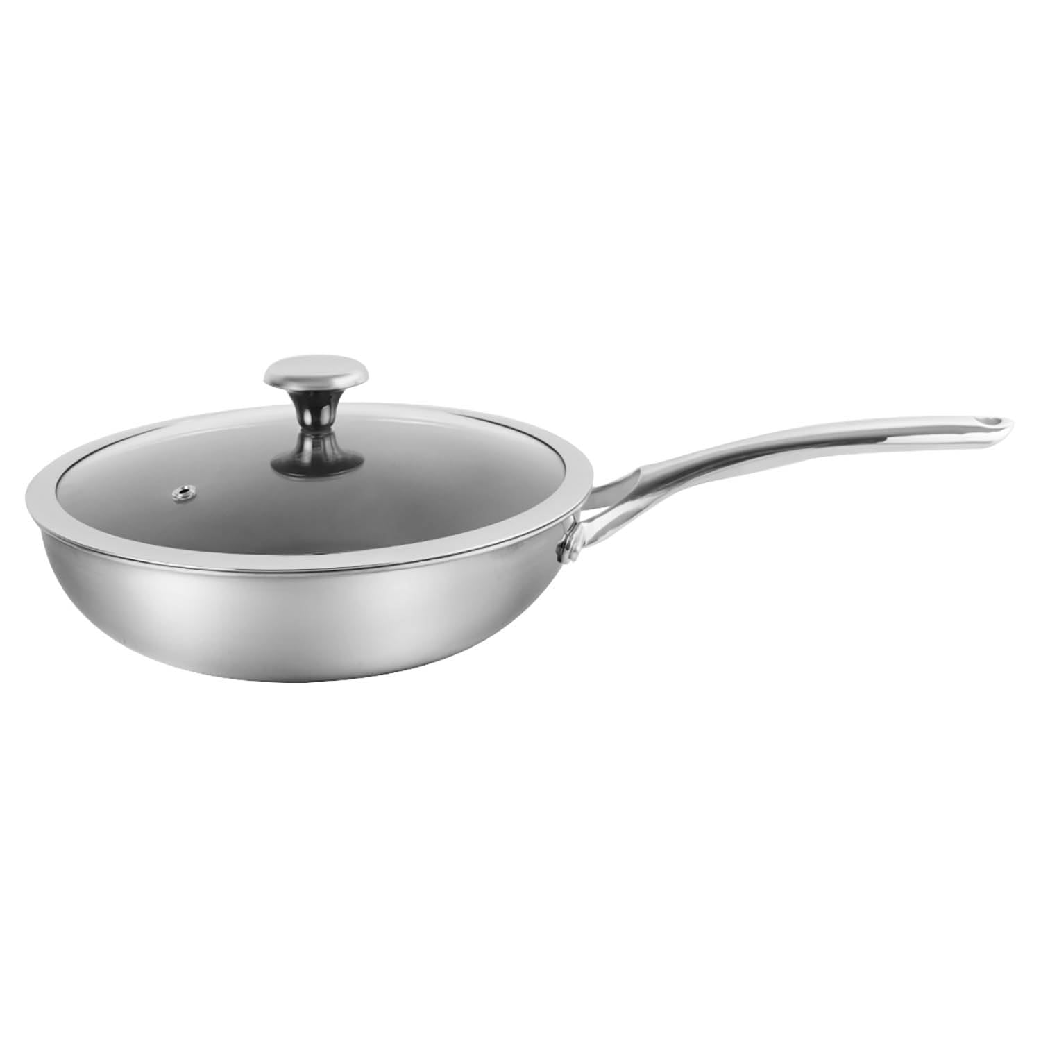 CORELLE Duranano Wok Pan 26Cm with Lid, Tri-Ply Stainless Steel