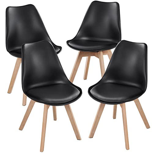 Topeakmart Dining Chairs Dsw Chair Shell Armless Chairs With Beech Wood Legs And Soft Padded Mid Century Modern Side Chair Dining Room Living Room Bedroom Kitchen Chairs Black, Set Of 4 #TOP17