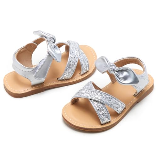 Image of Kolan Toddler Girl Sandals Open Toe Flat Princess Dress Shoes Little Kids