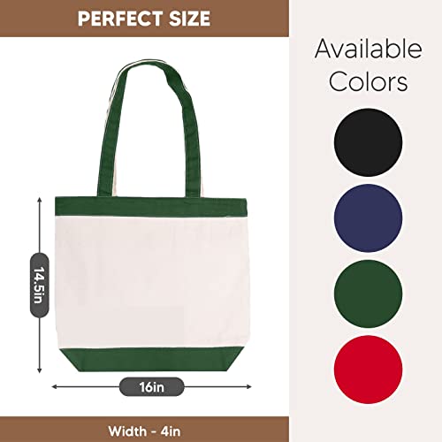 Customize123 Canvas Tote Bag With Handles For Woman, Reusable Cloth Bag For Groceries And Shopping - Blank Cotton Tote Bag, Suitable For Diy Projects – Heavy Duty – 16" X 14.5" With 4” Gusset, Green #TOP1