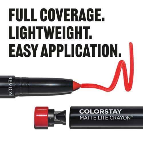 Image of REVLON ColorStay Matte Lite Crayon Lipstick with Built-in Sharpener, Smudge-proof, Water-Resistant Non-Drying Lipcolor, 009 Ruffled Feathers, 0.049 oz