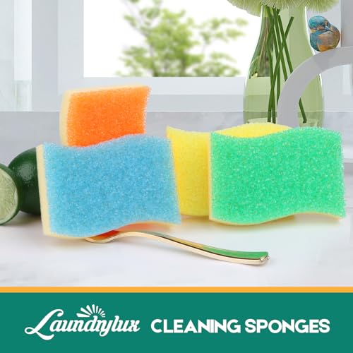 Image of LAUNDRYLUX Scrub Sponge, 4 Pack Dual-Sided Temperature-Responsive Scrubber - Non-Scratch - Multipurpose Dish Sponges for Kitchens, Bathrooms, and Outdoor Use - S Shape